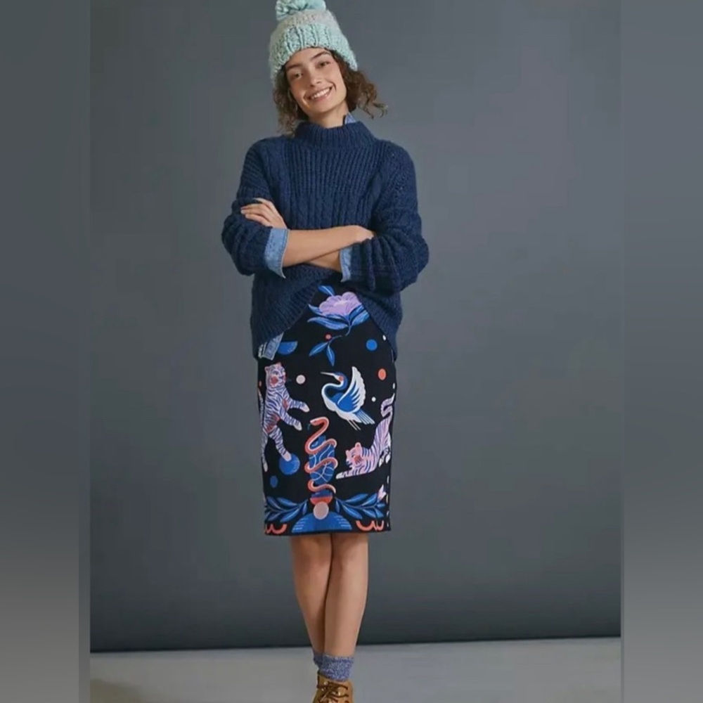 The Art of Anthropologie and Super Nice Letters black animal mini skirt